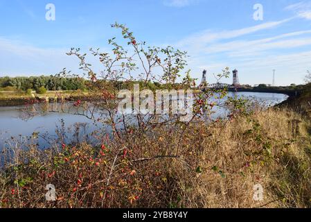 A distant view of Newport Bridge, Middlesbrough, over the River Tees. Stock Photo