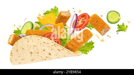 Doner kebab with fish fingers isolated on white background Stock Photo