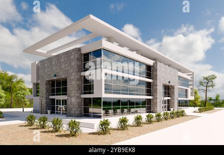 Beautiful New Contemporary Commercial Office Building. 3D Rendering. Stock Photo