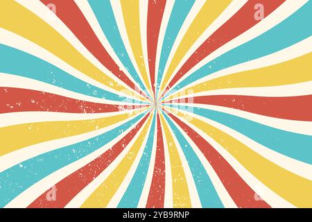 Vintage Colorful Grunge Retro Circus Rays Background with  Swirl Twist Stock Vector