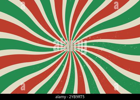 Vintage Red Green Grunge Retro Circus Rays Background with Festive Swirl Twist Stock Vector