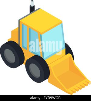 Front loader isometric machine icon. Yellow construction transport Stock Vector