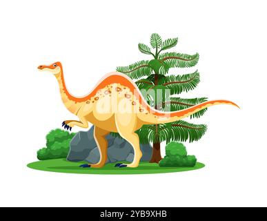 Cartoon dinosaur or prehistoric lizard Deinocheirus for kids dino toys, vector character. Funny prehistoric giant dinosaur Deinocheirus or two legs lizard of Jurassic or Cretaceous or era animals Stock Vector