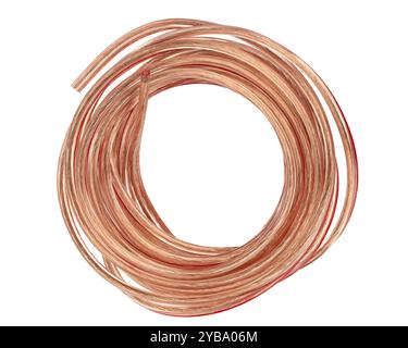 Coiled Copper Wire with Transparent Red Insulation Isolated on White Stock Photo