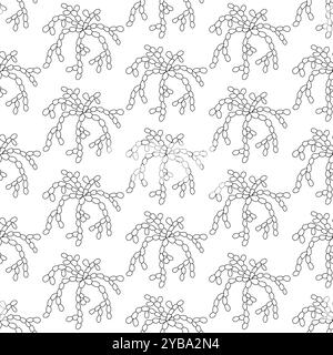 Cactus succulent of small leaves in doodle style. Simple seamless pattern. Vector illustration. Stock Vector