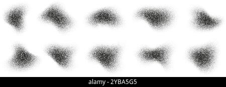 Fluid halftone shapes, abstract liquid stipple forms, black splatter shadows isolated on white. Stock Vector