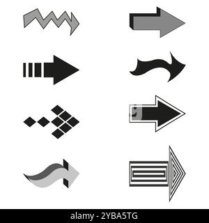 Arrow icons set. Abstract direction shapes. Vector arrow collection. Bold graphic symbols. Stock Vector