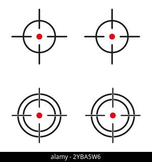 Set of four simple target icons with red centers, ideal for concepts of accuracy or focus. Stock Vector