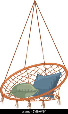 Hanging wicker chair with pillows for cozy interior, Vector Stock Vector
