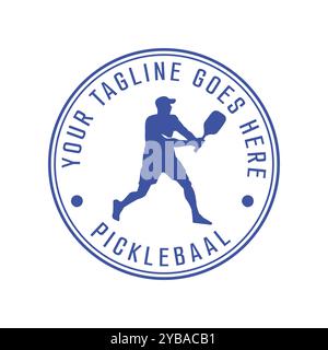 Male Pickle ball Player Silhouette Holding Paddle Stamp Icon Vector Design Template Stock Vector