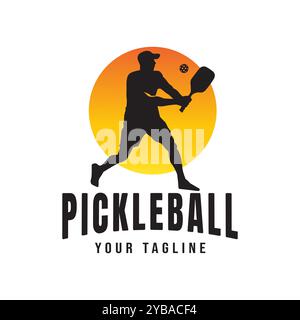 Male Pickle ball Player Design Holding Paddle on Sunset Background Vector Illustration Stock Vector