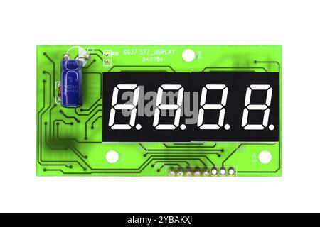 Circuit board with 4-digit digital display, against a white background Stock Photo