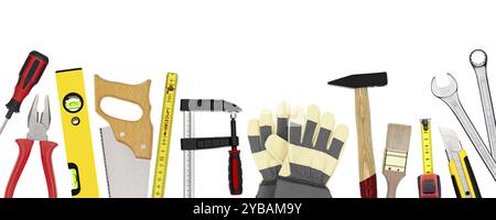 Various hand tools against a white background Stock Photo