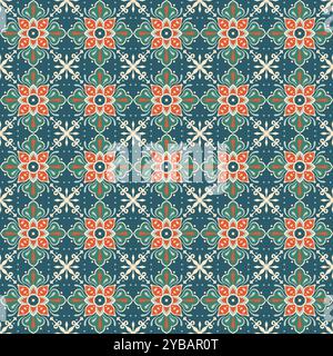 Azulejo Tile Pattern. Portuguese and Spain decor. Ceramic tile with Victorian motives. Seamless Floral pattern Stock Vector