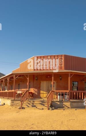 The. Red Dog Saloon in Pioneertown, California. Established in 1946, the Red Dog Saloon was a mainstay in a handful of notable Western films, quickly Stock Photo