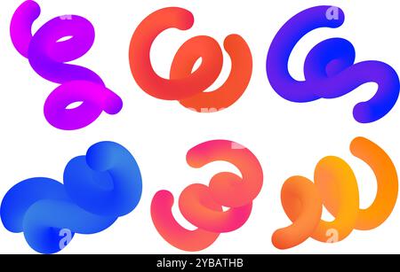 3D gradient abstract lines. Liquid colored wavy blend shapes on white background. Spiral dynamic modern elements for poster banner and presentation Stock Vector