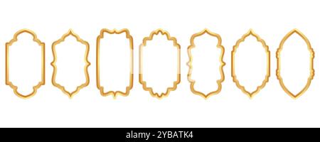 Ramadan golden frame. Islamic window shape. Arabic vector arch. Muslim vintage border for design. Indian decoration in oriental style. Stock Vector