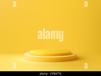 Vibrant yellow 3D circular platform set against a bright background is ideal for product displays, mockups, and showrooms Stock Vector
