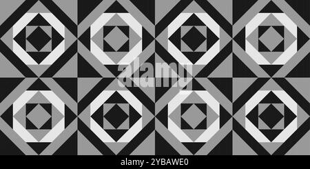 This design showcases a modern geometric pattern of diamonds and squares in various black, white, and gray shades Stock Vector