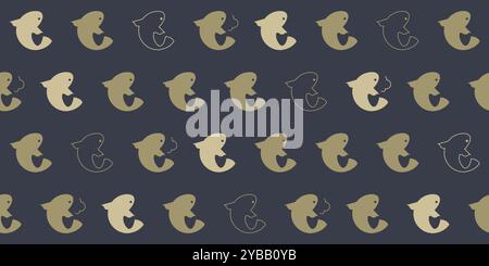 Simple seamless pattern, carp in golden and blue tones Stock Vector