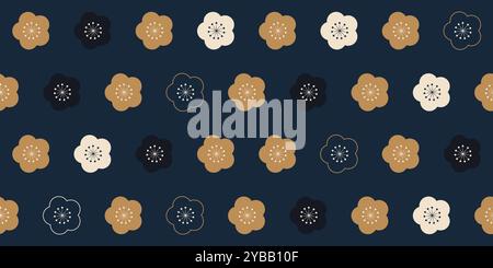Simple seamless pattern, Cherry blossom flowers in golden and blue tones Stock Vector