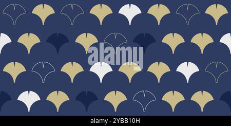 Simple seamless pattern, ginkgo leaves in golden and blue tones Stock Vector