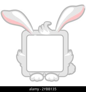 Cute square bunny or rabbit frame. Cartoon avatar for UI games. Empty animal frame for your kids decor, print or stickers Stock Vector
