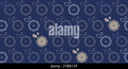 Simple seamless pattern, flower and leaf in golden and blue tones Stock Vector