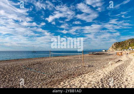A beautiful sunny afternoon on Kathisma Beach, Lefkada island, Greece, with few visitors, blue sky, and clouds. Stock Photo