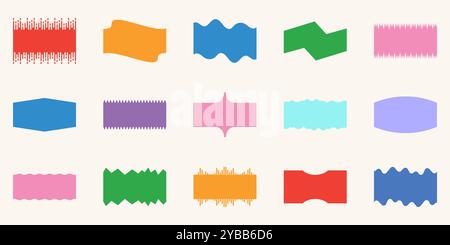 Colorful Abstract Shapes Set. Pastel Geometric Wavy Design Elements. Website Divider Decoration. Simple Curved Forms Collection. Hand drawn Isolated Stock Vector