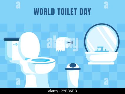 World Toilet Day Flat Cartoon Template for Social Media Background Campaigns Stock Vector