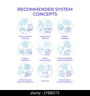 Recommender system blue gradient concept icons Stock Vector