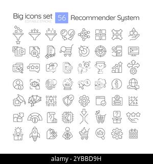 Recommender system linear icons set Stock Vector