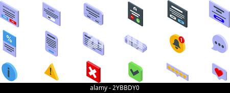 Alert box ui icons set. Set of notification icons showing different types of messages and alerts for user interface and user experience design Stock Vector