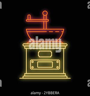 Neon icon of coffee grinder glowing on black background Stock Vector
