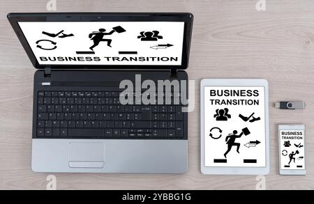Business transition concept shown on different information technology devices Stock Photo