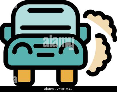 Simple color line icon representing a car emitting exhaust gas, perfect for explaining air pollution Stock Vector