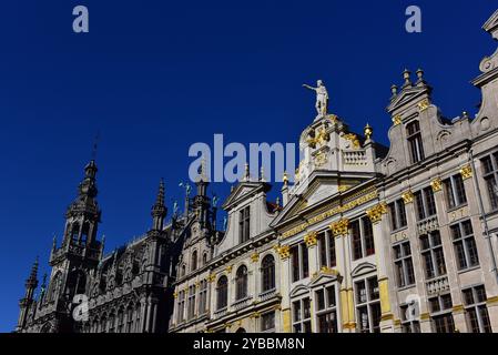 Neo-classical architecture of the town hall building in the Grand Place of Brussels, Belgium Stock Photo