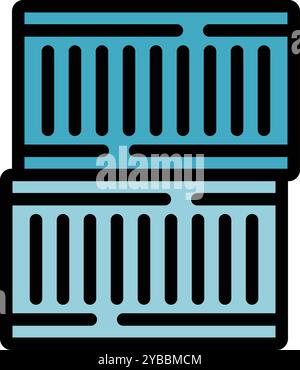 Simple vector icon of two cargo containers stacked on top of each other, ready to be loaded onto a container ship Stock Vector
