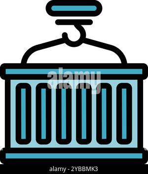 Container hanging from hook, representing loading process in logistic center Stock Vector