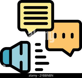Megaphone is sending sound waves to speech bubbles, communicating a message Stock Vector
