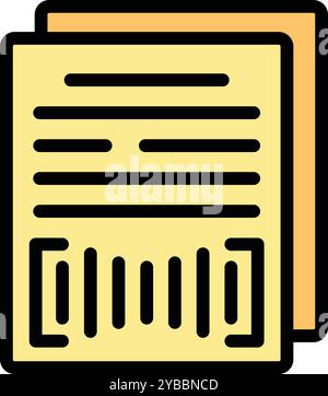 Yellow document containing important information with bar code for scanning, isolated on white background Stock Vector