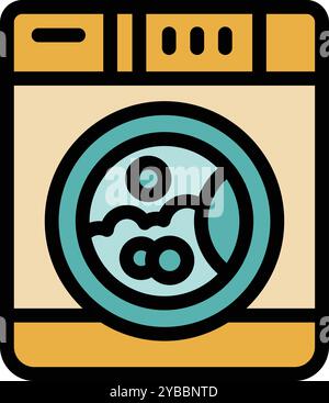 Laundry being washed inside washing machine, simple colored vector icon Stock Vector
