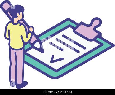 Man sign paper document. Agreement isometric icon Stock Vector