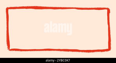 Red rectangular frame with grunge torn edges and soft corners. Vector illustration of rough ripped rectangle frame isolated on light background. Ideal Stock Vector