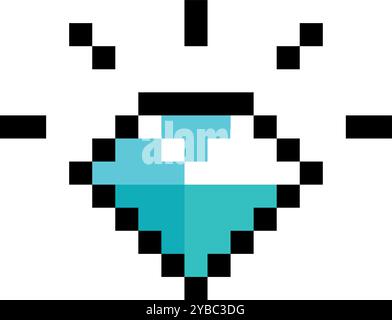 Pixel diamond. Treasure symbol. Blue game gem Stock Vector
