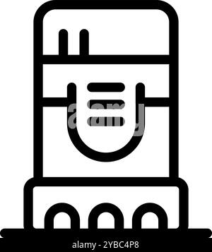 Black and white icon of a ticket validating machine for public transport, accepting and stamping a travel pass Stock Vector