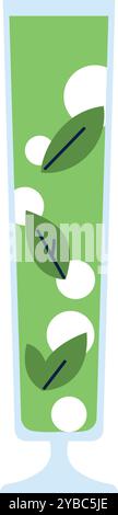 A green glass with a leafy design and white dots Stock Vector