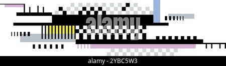 A pixelated image with a black and white checkerboard pattern. The image is a representation of a glitchy, distorted, and pixelated video game. The co Stock Vector