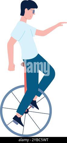 Urban monowheel transport. Man drive unicycle color icon Stock Vector